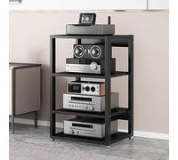 Supporto multimediale AV mobile con ruote, armadietto di archiviazione audiovisivo, scaffalature per componenti stereo, centro di intrattenimento angolare, torre regolabile per home theater