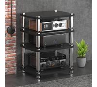 Supporto Multimediale AV Open Air Design, Moderno Scaffale Stereo In Legno Con Tappetino, Piccolo Centro Di Intrattenimento For Soggiorno, Sala Giochi, Studio Di Registrazione(Nero,4 Tier)