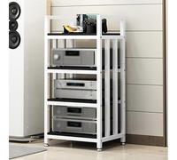Supporto multimediale AV regolabile a 4 livelli, robusto rack per componenti audio in acciaio per casa e ufficio, scaffale versatile per console di intrattenimento (bianco e nero)
