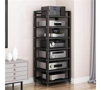 Supporto multimediale AV Regolabile a 7 Livelli, Torre portadischi Mobile per Giradischi e Dvd/CD, mobiletto portaoggetti per Ufficio e teatro, Nero, 23,6" di Larghezza