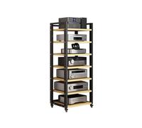 Supporto multimediale AV regolabile con ruote Rack audio naturale a 7 livelli per DVD CD Record Player Console di gioco StorageMobile Home Office Entertainment Shelf
