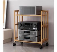 Supporto Multimediale con Ruote, Ripiani Regolabili, Scaffale Audio-video da Pavimento, Scaffale AV in Legno for Soggiorno, Ufficio, Teatro, Piccoli Spazi