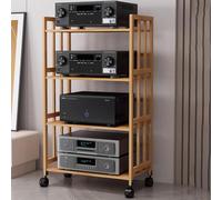Supporto Multimediale con Ruote, Ripiani Regolabili, Scaffale Audio-video da Pavimento, Scaffale AV in Legno for Soggiorno, Ufficio, Teatro, Piccoli Spazi