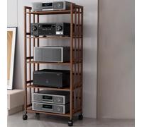 Supporto Multimediale con Ruote, Ripiani Regolabili, Scaffale Audio-video da Pavimento, Scaffale AV in Legno for Soggiorno, Ufficio, Teatro, Piccoli Spazi