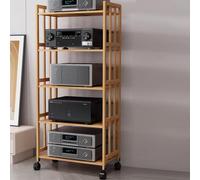 Supporto Multimediale con Ruote, Ripiani Regolabili, Scaffale Audio-video da Pavimento, Scaffale AV in Legno for Soggiorno, Ufficio, Teatro, Piccoli Spazi