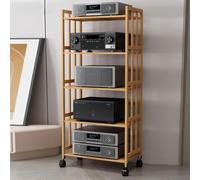 Supporto multimediale, console AV a 5 ripiani con ruote, armadietto in legno per giradischi e console di gioco, ideale per soggiorno, spazio di gioco o registrazione