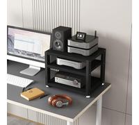 Supporto multimediale da scrivania a 3 livelli, armadio stereo compatto per amplificatore cuffie e lettore CD, organizer per archiviazione multimediali AV (nero, 40 cm)