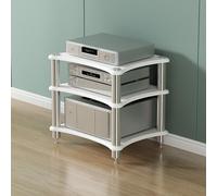 Supporto multimediale in legno a 4 ripiani moderno per lettore CD, lettore DVD e console di gioco, scaffale angolare bianco per Home Theater e soluzioni di archiviazione del soggiorno