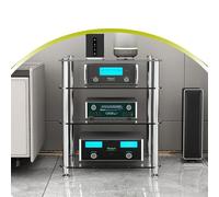 Supporto multimediale in vetro, rack audio HiFi a 4 livelli con ripiani in vetro temperato, spazio aperto per componenti AV, armadio stereo resistente per l'intrattenimento domestico