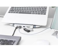 DIGITUS USB-C Docking Station Multiporta con Riser per Notebook - 8 Porte - 1x HDMI, 1x VGA (4K@30Hz) - 2x USB 3.0 / USB 2.0, 1x USB Type-C - RJ45 LAN, Lettore di schede - Argento