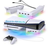 Supporto orizzontale con luce RGB per console PS5 Pro/PS5 Slim, supporto base per PlayStation 5 Pro con 14 luci colorate e 4 porte USB, staffa stabile per accessori PS5 Pro/Slim