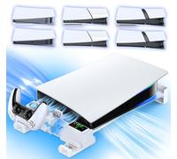 Supporto Orizzontale per PS5/Slim/Pro, Ventola Raffreddamento per Playstation 5/Slim/Pro Console Disc & Digital, Base Orizzontale PS5 Pro con Caricatore per PS5 Controller Originale & Edge (Bianco)
