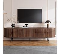Supporto ovale per TV, in noce scuro, design a strisce verticali, 4 cassetti e 1 armadio, design con porta avvolgibile, mobile TV, mobile basso, adatto per fino a 80 pollici, 180 x 40 x 45 cm