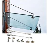 Supporto Pensilina Kit Completo di Ferramenta per Pensilina in Vetro con Aste di Supporto, Sistema di Supporto in Acciaio Inox per Pensiline in Vetro