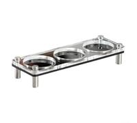 Supporto per accessori da caffè in stile contemporaneo con pannelli in acrilico trasparente e struttura in metallo argentato (1)