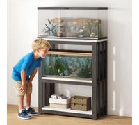 Supporto per Acquario, Supporto in Metallo Regolabile per Acquario, 3 Ripiani per terrari per rettili, Struttura in Acciaio Resistente per Uso Domestico, in Ufficio o nella Hall di Un Hotel.