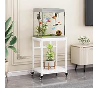 Supporto per Acquario, Supporto Mobile per Acquario su Ruote, Robusto ripiano in Acciaio e Legno, Design salvaspazio per casa, Ufficio e Negozi di Animali, Bianco, 60x40 cm (23,6x15,7 pollic