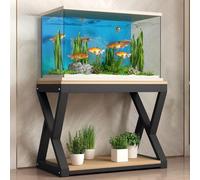 Supporto per Acquario, Supporto per Acquario a 2 Livelli Resistente, Struttura in Acciaio Robusto e Base in Legno, Supporto per Acquario per soggiorni, balconi, camere da Letto, Nero, 100x40