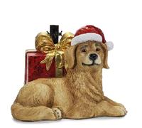Supporto per Albero di Natale Verde o innevato Base Forma di Cane e Pacco Regalo Rosso con Fiocco Oro Piede Alberi Decorazioni Natalizie Particolari Elegante