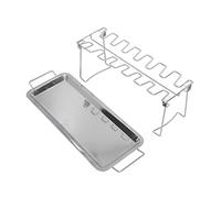 Supporto per alette per alette in acciaio inossidabile | Supporto per griglia per barbecue pieghevole con 14 slot e vassoio a goccia | Portatile per grigliate all'aperto / campeggio / picnic