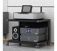 Supporto per altoparlante mobile per stampante, tavolino laterale a 2 ripiani, supporto per TV, in legno, per casa, ufficio, scuola (nero, 50 x 40 x 40 cm)