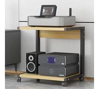 Supporto per altoparlante mobile per stampante, tavolo per giradischi, mobile per TV a 2 ripiani, tavolino in legno, per casa, ufficio e scuola (colore legno, 50 x 40 x 55 cm)