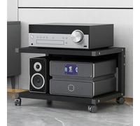 Supporto per altoparlante, supporto mobile per giradischi, stampante, mobile a 2 ripiani, tavolino in legno per casa, ufficio, scuola (nero, 50 x 40 x 35 cm)