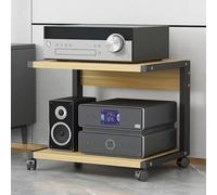 Supporto per altoparlanti e giradischi in legno a 2 livelli, carrello per stampante mobile e supporto TV per casa, ufficio e scuola, mobili eleganti 50 x 40 x 45 cm, ideale per piccoli spazi