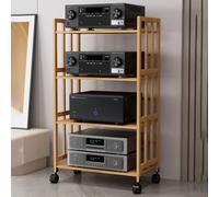 Supporto per altoparlanti Hi-Fi in legno con ruote Centro di intrattenimento a 4 strati per lettori DVD e supporti AV Elegante soluzione di archiviazione mobile per Home Theater e apparecchiature