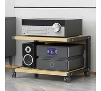 Supporto per altoparlanti mobile per stampante, mobile per TV, a 2 livelli, tavolino arrotolabile, console per giradischi, mobili in legno per casa, ufficio, scuola (colore legno, 50 x 40 x 35 cm)