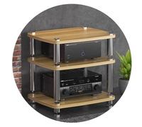Supporto per armadietto audio Hi-Fi a 4 strati, in MDF, con piedini ammortizzanti, ripiano amplificatore di potenza, colore legno, 60 x 48 x 57 cm (3 ripiani), perfetto per l'archiviazione di