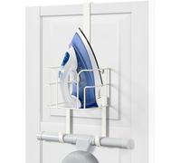 Supporto per asse da stiro, da appendere alla porta o alla parete, per lavanderia, ferro e asse da stiro, nero (bianco)