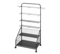 Supporto per attrezzature da fitness, con ganci e ruote, per manubri, kettlebell, rulli in schiuma e cinghie da yoga