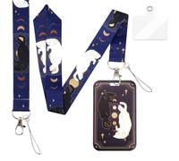 Supporto per badge con cordino gatto personalizzato, cordino con portacarte per donne, uomini, infermiere, insegnanti, studenti nella vita quotidiana e negli scenari ufficiali (Blu Scuro)