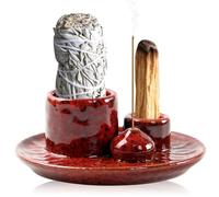 Supporto per bastoncini di incenso in ceramica: PRITOK 4 in 1, per incenso, per meditazione, palo santo per ogni incenso, bastoncini di incenso (rosso)