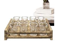 Supporto per bicchieri da Whisky - Vassoio per display in legno, supporto per 12 fessure per bicchieri quadrati, vassoio di servizio durevole ed elegante, accessori per l'intrattenimento per bar