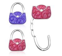 Supporto per borsa da tavolo, 2 ganci pieghevoli, antiscivolo, per borsa da tavolo, per ufficio, ristorante (rosa + viola)