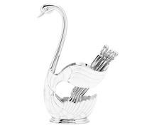 Supporto per Bustine di Tè Supporto per Piatti e Cucchiai, Supporto per Forchette per Cucchiai da Dessert in Metallo per Caffè, Supporto per Base a Cigno e 6 Cucchiai Set Stoviglie(Bianco argento)