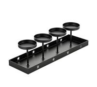 Supporto per candela, supporto per candele a colonna, vassoio antiscivolo | Il candeliere presenta un moderno vassoio rettangolare in metallo nero con un design a stella perforata e un tappetino