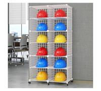 Supporto per Cappelli, Supporto Regolabile per caschi di Sicurezza in Metallo, 4-32 Griglie, ripiano Mobile per caschi con Ruote bloccabili, 100-192 cm, Design a 4-8 Strati, Contiene 12 casc