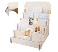 Supporto per carte di credito, in legno, con display a 5 ripiani, supporto per cartoline, supporto per biglietti di auguri, supporto per biglietti da visita autoinstallante