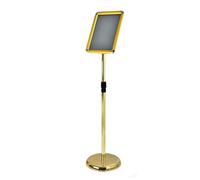 Supporto per cartellone Supporto per poster A4 per display pubblicitario Supporto per cartello da terra per ufficio commerciale regolabile con base stabile A4 Gold Rounded-corner style