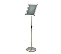 Supporto per cartellone Supporto per poster A4 per display pubblicitario Supporto per cartello da terra per ufficio commerciale regolabile con base stabile A4 Silver Rounded-corner style
