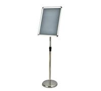 Supporto per cartellone Supporto per poster A4 per display pubblicitario Supporto per cartello da terra per ufficio commerciale regolabile con base stabile A3 Silver Rounded-corner style