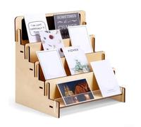 Supporto per cartoline in legno a 4 scomparti Supporto per biglietti di auguri stabile per bancarelle di mercato Artigianato 37 x 27 x 35 cm