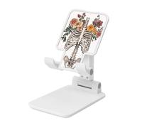 Supporto per cellulare pieghevole con fiori anatomici e gabbia toracica ad angolo regolabile in altezza da tavolo portatile per cellulare compatibile con tutti gli smartphone bianco