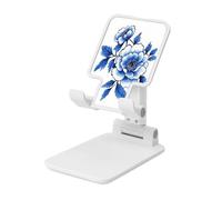 Supporto per cellulare pieghevole con fiori blu navy ad acquerello ad angolo regolabile in altezza da tavolo portatile per cellulare compatibile con tutti gli smartphone bianco