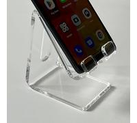 Supporto per cellulare/smartphone in acrilico Plexiglass trasparente da 5 mm di spessore per telefono cellulare, supporto per scrivanie, comodini, per smartphone Apple Iphone, Samsung, Xiaomi