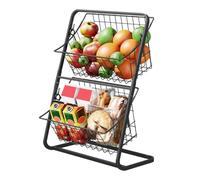 Supporto per cestini per verdure - Altezza 37 cm su due livelli, filo portante resistente | Vassoio da bancone della cucina, scaffale per prodotti a doppio strato per snack di pane, dispensa presente,