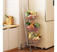 Supporto per cesto di frutta a 3 livelli, carrello mobile in metallo, organizer per verdure, snack e generi alimentari, porta prodotti da cucina
